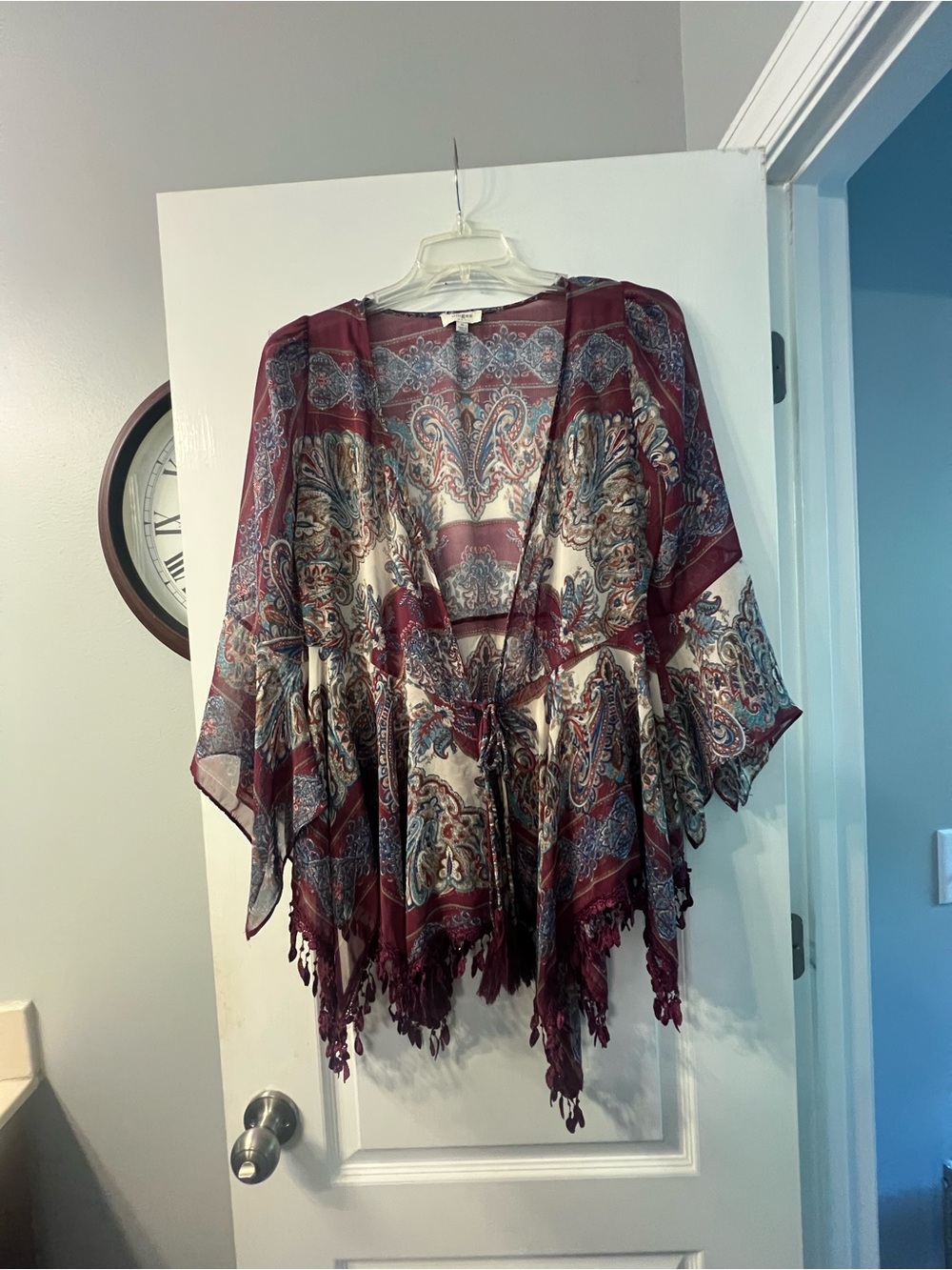 Umgee boho fringe kimono style wrap with bell sleeves size ‘